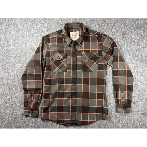 Dixxon Flannel Co Mens Heritage D-Tech Plaid Button Down Shirt Grey Orange L